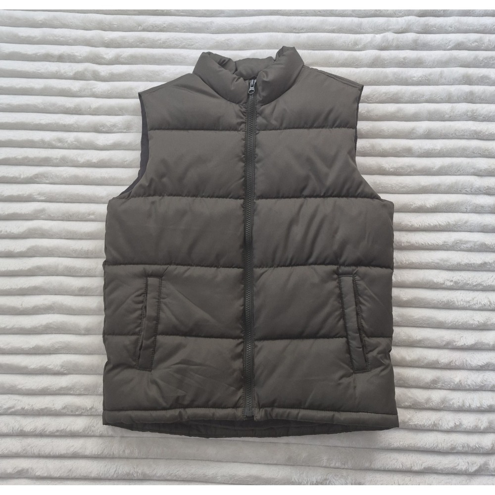 Old Navy Girls Puffer Vest Dark Olive Green Zip Quilted Sleeveless Size L 10-12